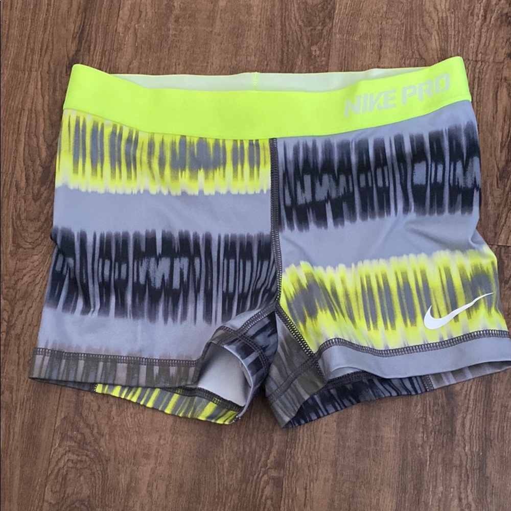 Nike Pro Neon Yellow & Gray Performance Shorts